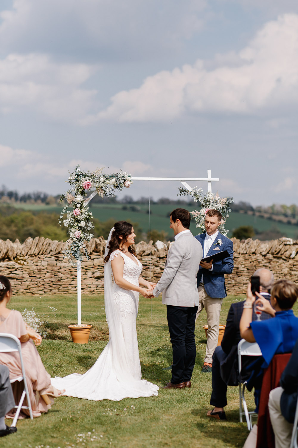 Outdoor Ceremony Flower Arch Aisle Cotswolds Marquee Wedding Jessy Papasavva Photography