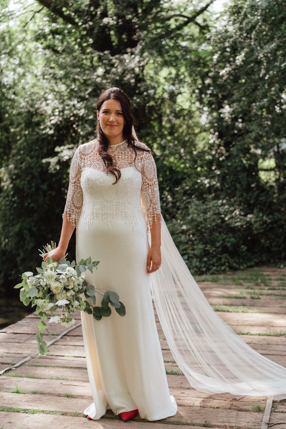 Bride Bridal Dress Gown Catherine Deane Tassels Crochet Top Veil Countryside Barn Wedding Emily & Steve Photography