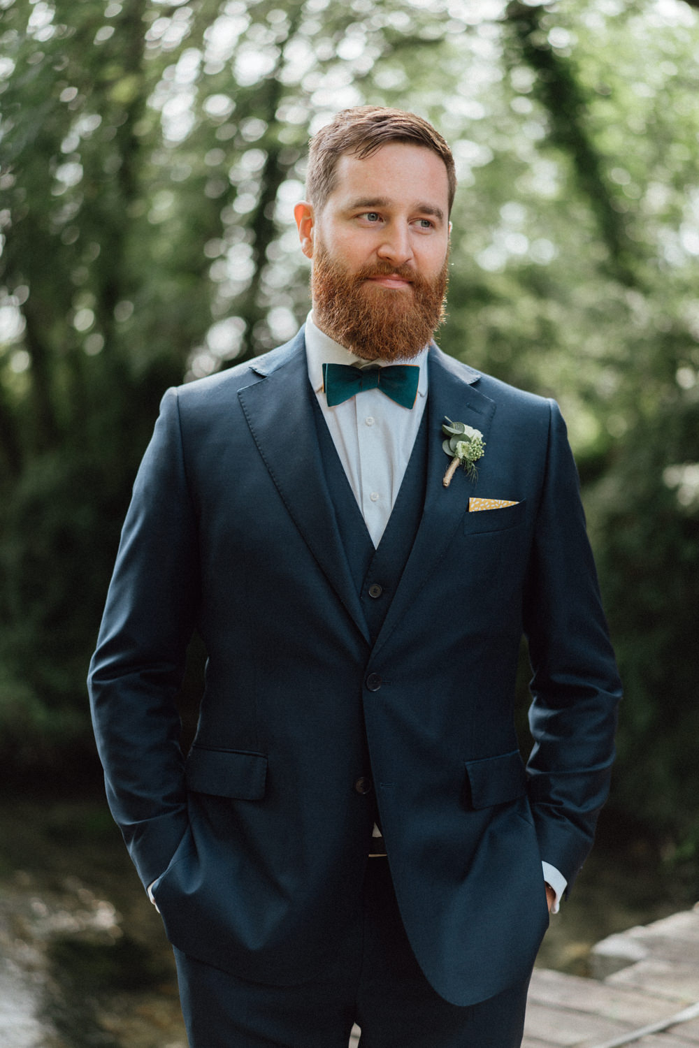 Groom Suit Blue Bow Tie Countryside Barn Wedding Emily & Steve Photography