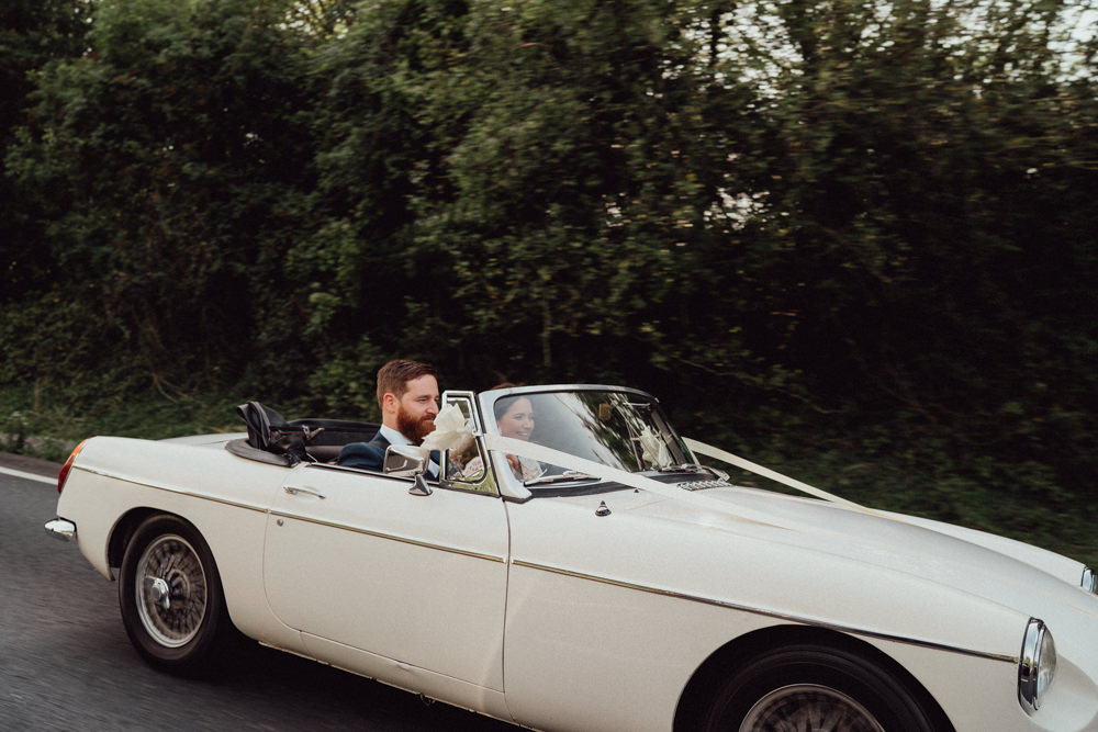 Classic Car Transport Countryside Barn Wedding Emily & Steve Photography