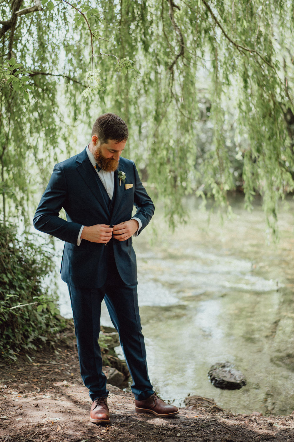 Groom Suit Blue Bow Tie Countryside Barn Wedding Emily & Steve Photography