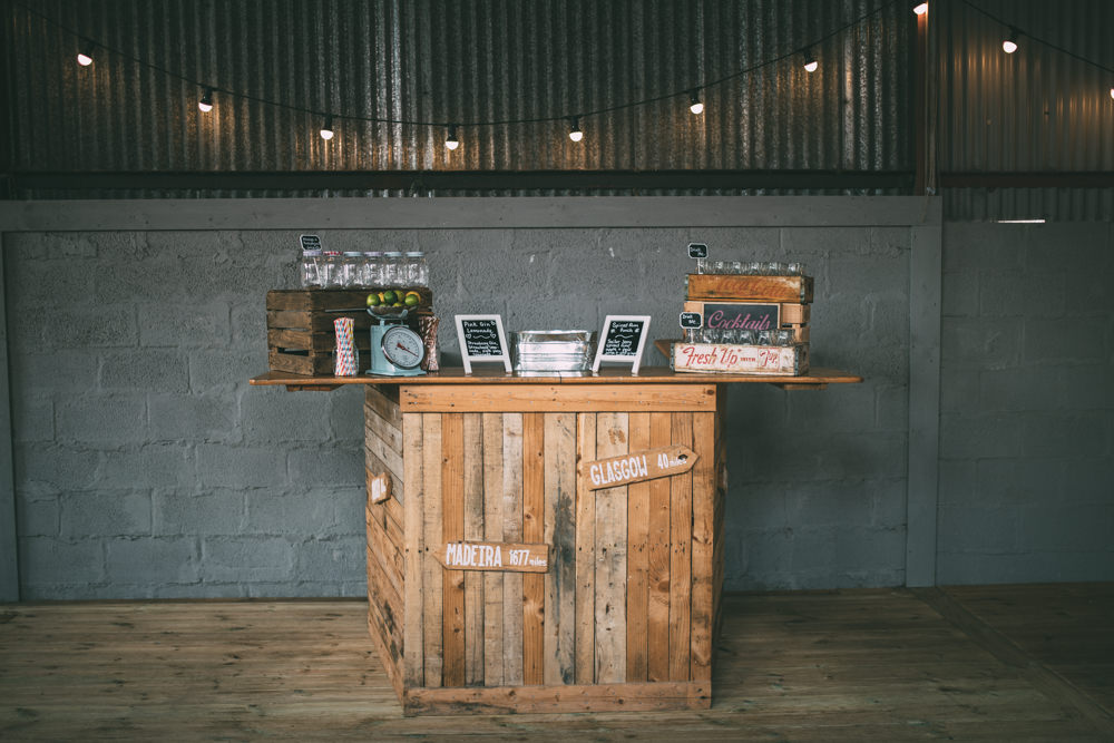 Wooden Bar Dalduff Farm Wedding Northern Aye Photography