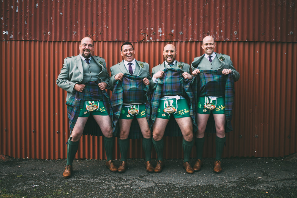 Groom Groomsmen Kilt Dalduff Farm Wedding Northern Aye Photography