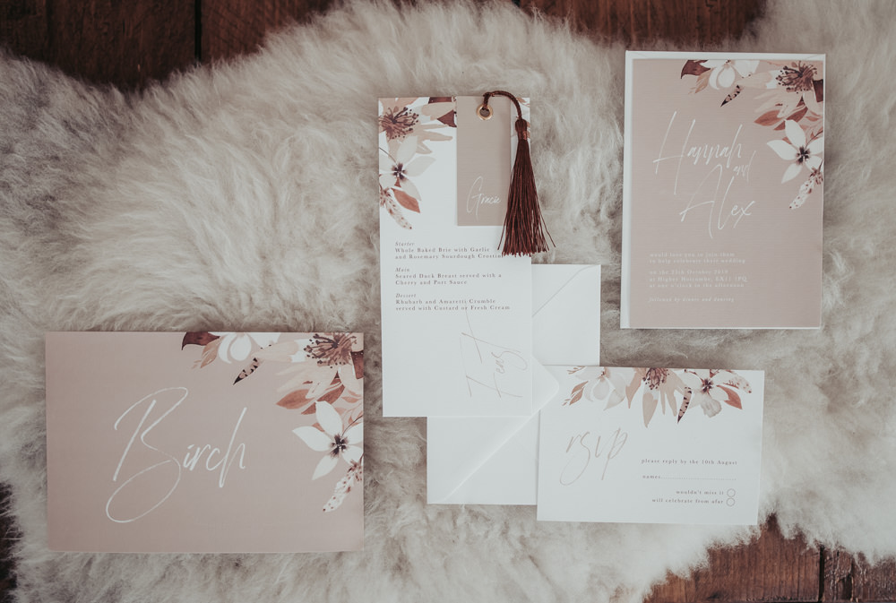 Stationery Suite Invite Invitations Pink Floral Tassel Eco Friendly Wedding Inspiration Sarah Jayne Photography