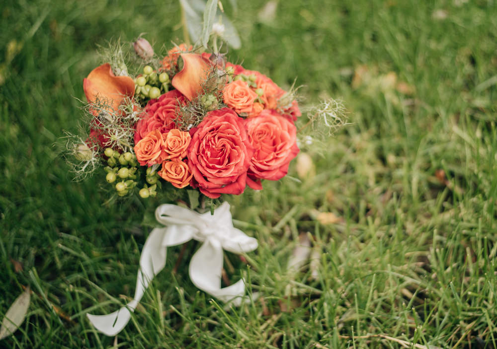 Bouquet Flowers Coral Orange Rose Bride Bridal Eco Friendly Wedding Inspiration Sarah Jayne Photography