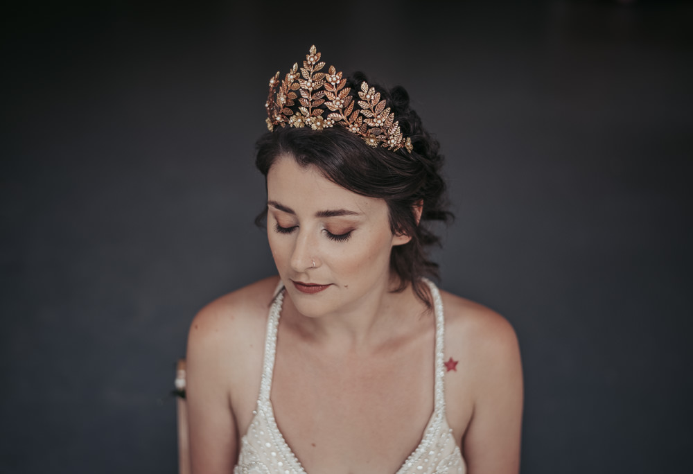 Bride Bridal Crown Tiara Make Up Eco Friendly Wedding Inspiration Sarah Jayne Photography