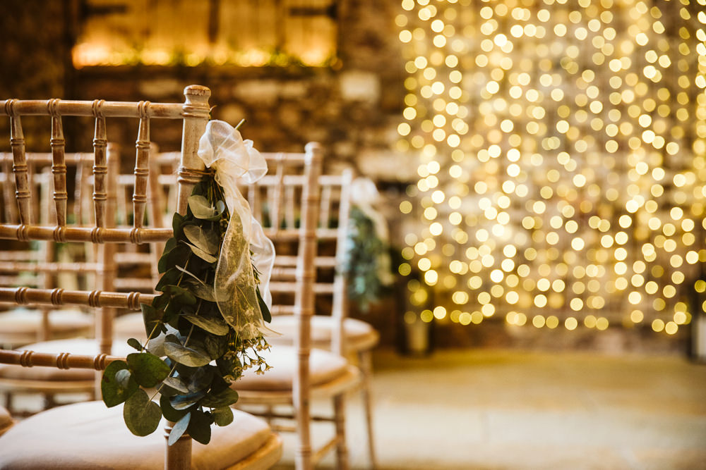 Eucalyptus Flowers Pew End Chairs Aisle Eden Barn Wedding Margarita Hope Photography
