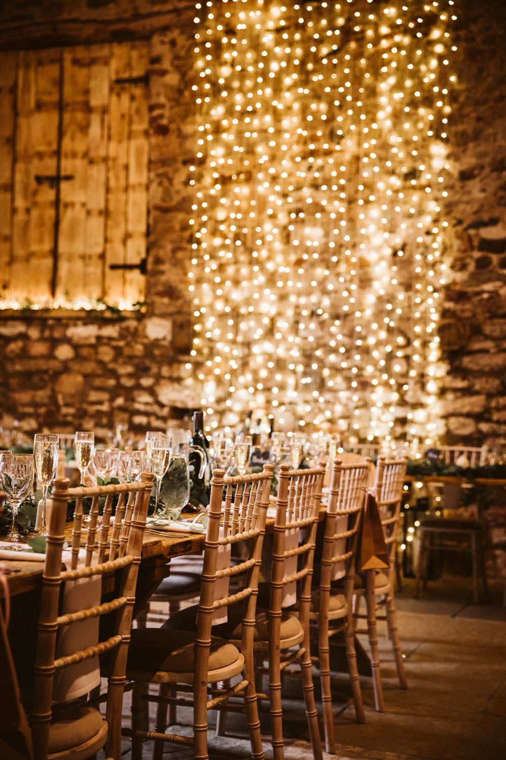 Long Table Greenery Foliage Garland Runner Fairy Light Curtrain Backdrop Eden Barn Wedding Margarita Hope Photography