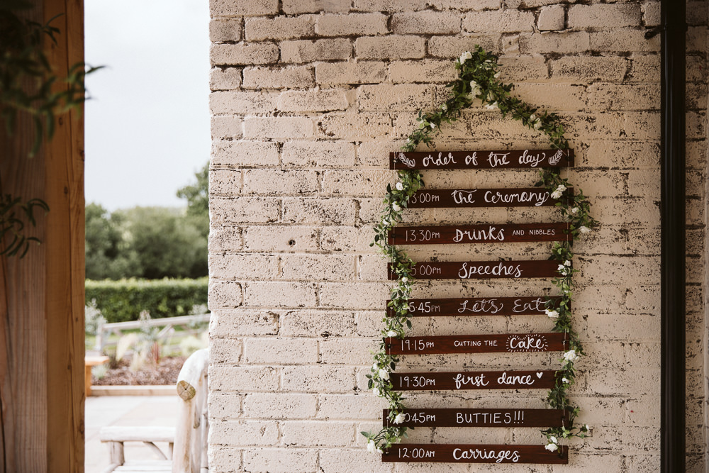 Sign Signs Signage Order of the Day Eden Barn Wedding Margarita Hope Photography