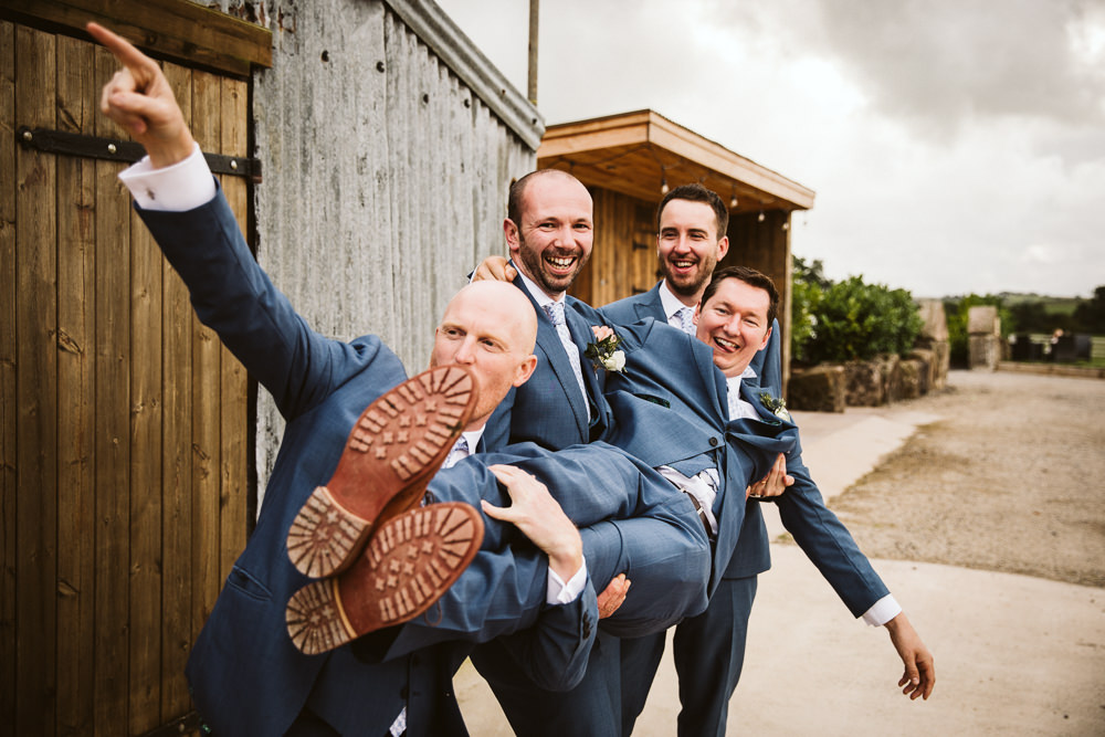 Suit Groom Groomsmen Blue Eden Barn Wedding Margarita Hope Photography