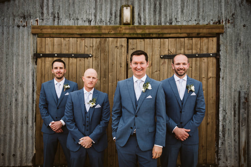 Suit Groom Groomsmen Blue Eden Barn Wedding Margarita Hope Photography