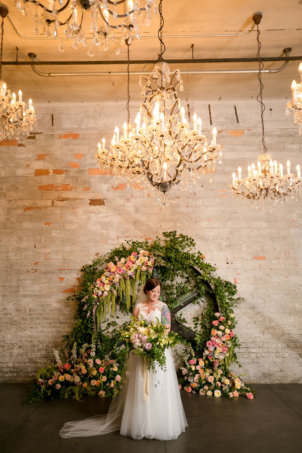 Dress Gown Bride Bridal Straps Lace Veil Floral Minneapolis Wedding Jeannine Marie Photography