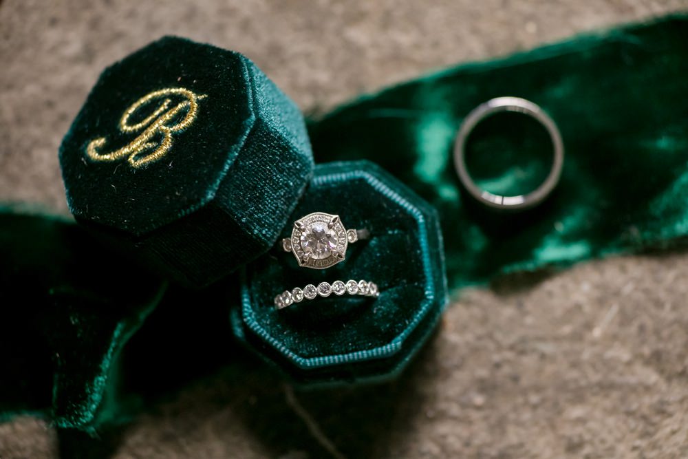 Green Velvet Ring Box Floral Minneapolis Wedding Jeannine Marie Photography