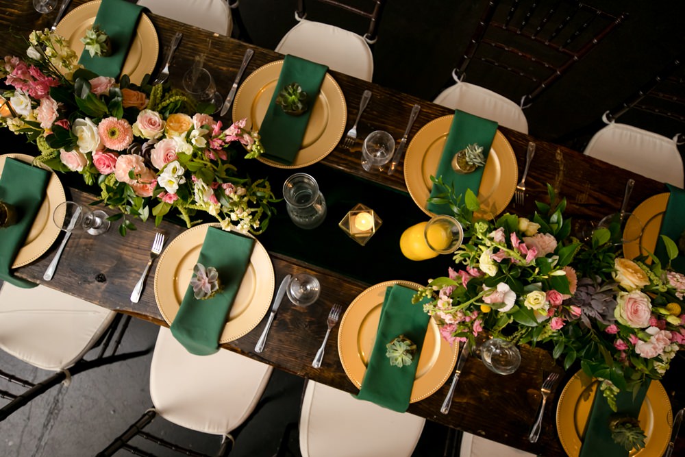 Table Decor Place Setting Green Gold Floral Minneapolis Wedding Jeannine Marie Photography