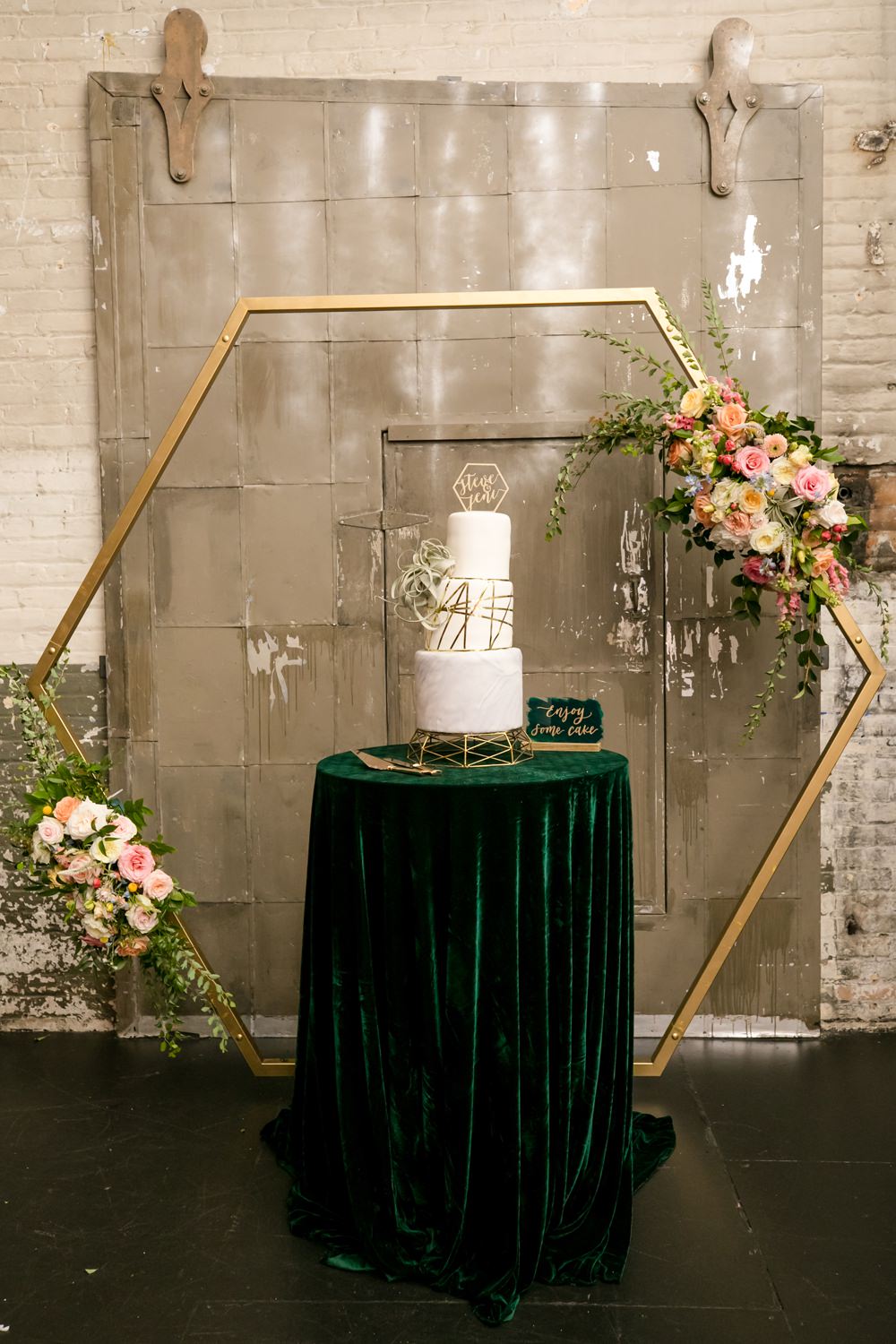 Cake Table Hexagon Flower Arch Backdrop Floral Minneapolis Wedding Jeannine Marie Photography