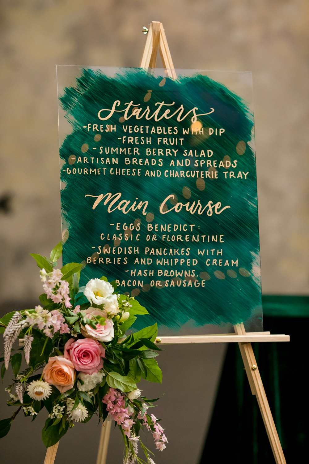 Green Gold Acrylic Perspex Clear Calligraphy Sign Signs Signage Floral Minneapolis Wedding Jeannine Marie Photography