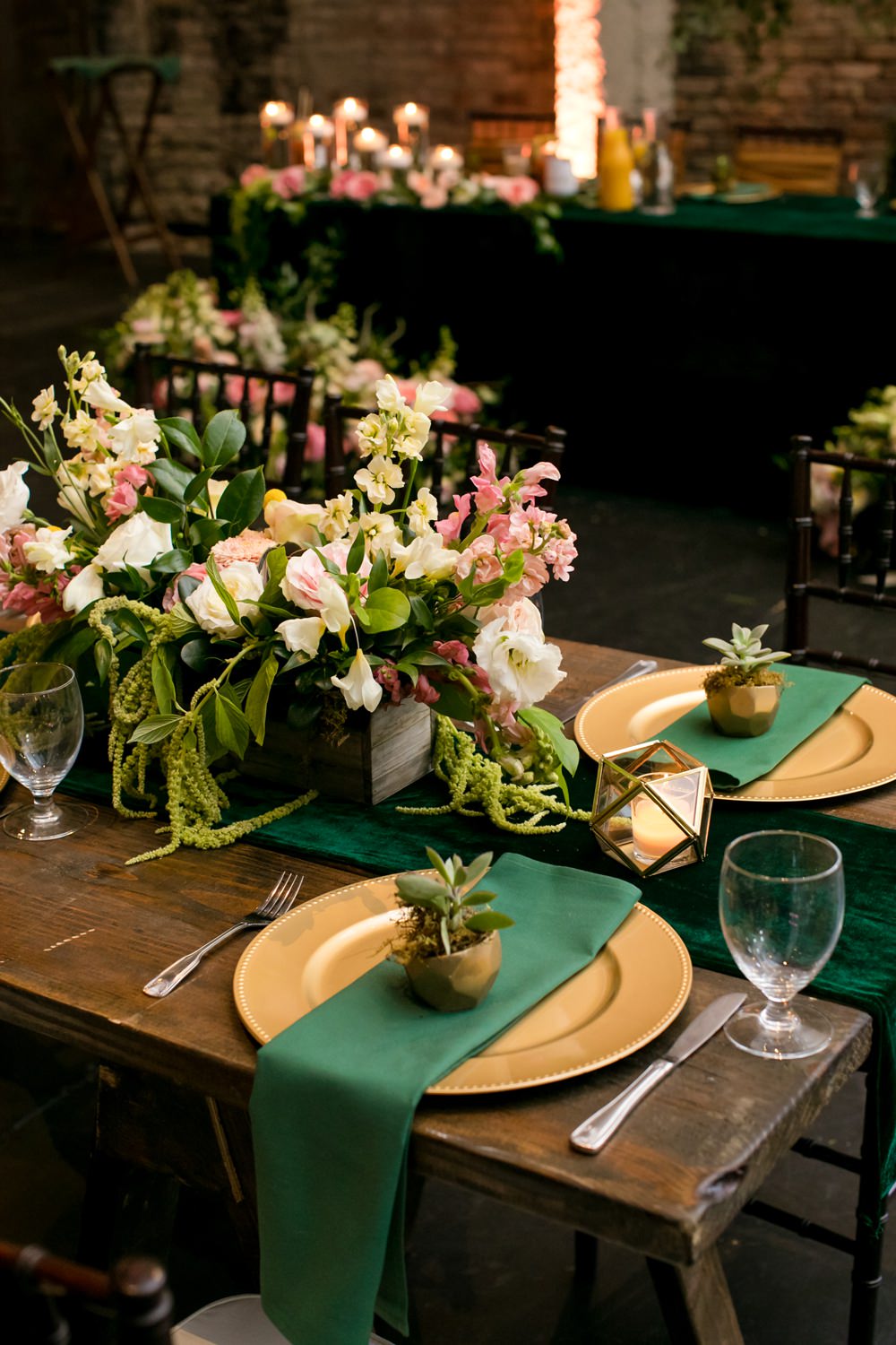Table Decor Place Setting Green Gold Floral Minneapolis Wedding Jeannine Marie Photography