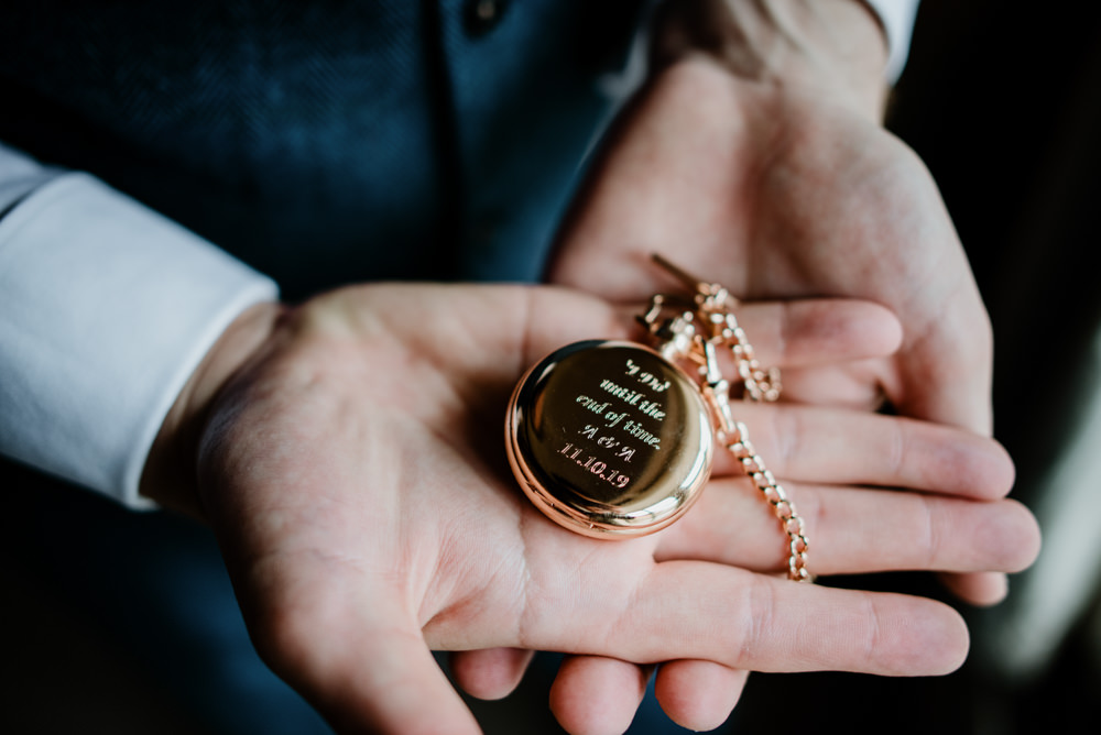 Groom Pocketwatch Fun Barn Wedding Kazooieloki Photography