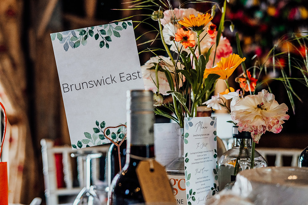 Centrepiece Decor Table Log Slice Flowers Bottles Hookhouse Farm Wedding Anna Pumer Photography