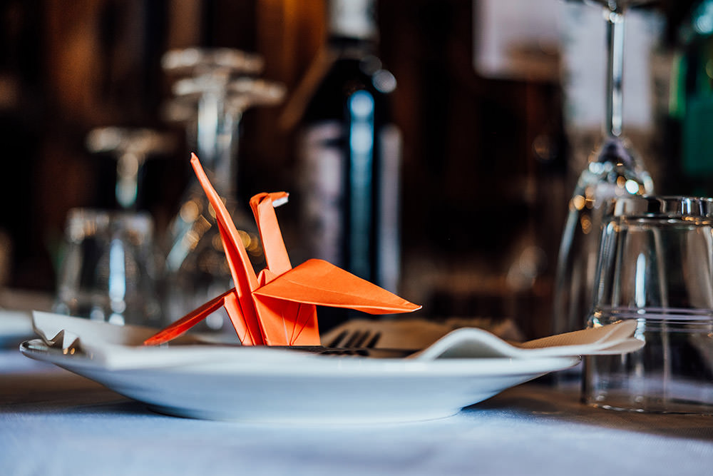 Origami Papercranes Place Setting Hookhouse Farm Wedding Anna Pumer Photography