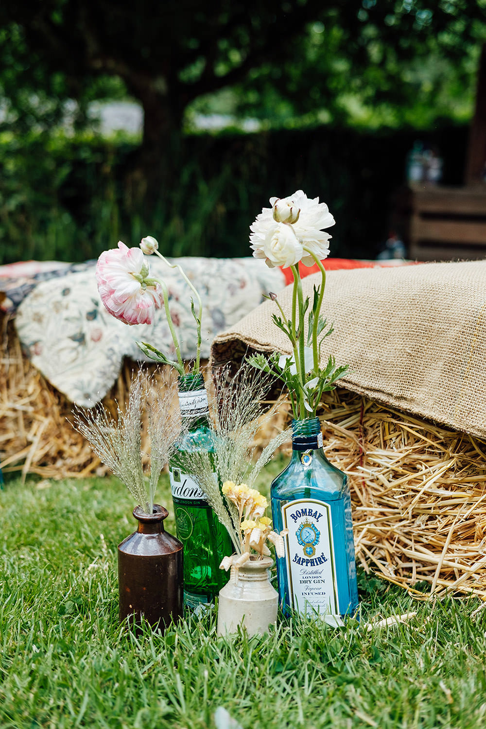 Flowers Gin Bottles Decor Hookhouse Farm Wedding Anna Pumer Photography