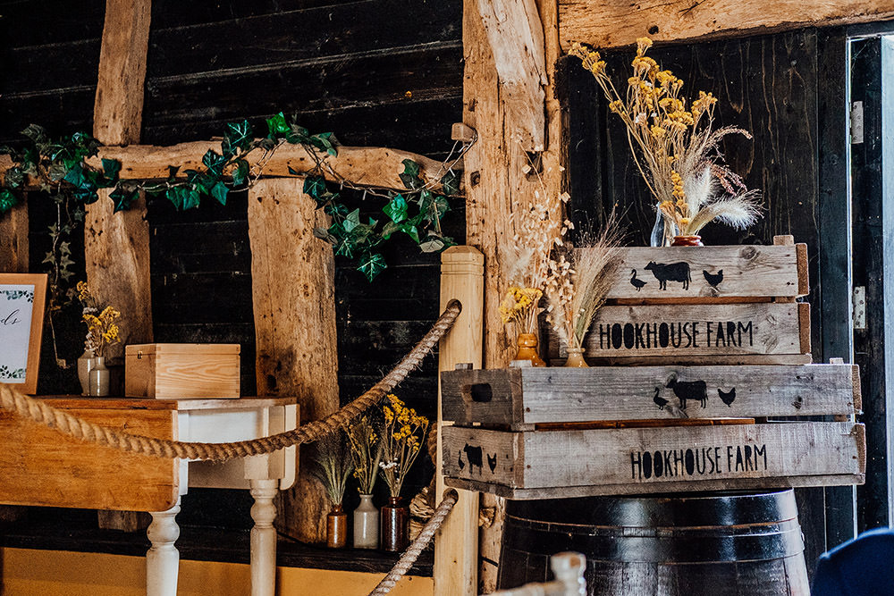 Wooden Box Crate Flowers Hookhouse Farm Wedding Anna Pumer Photography
