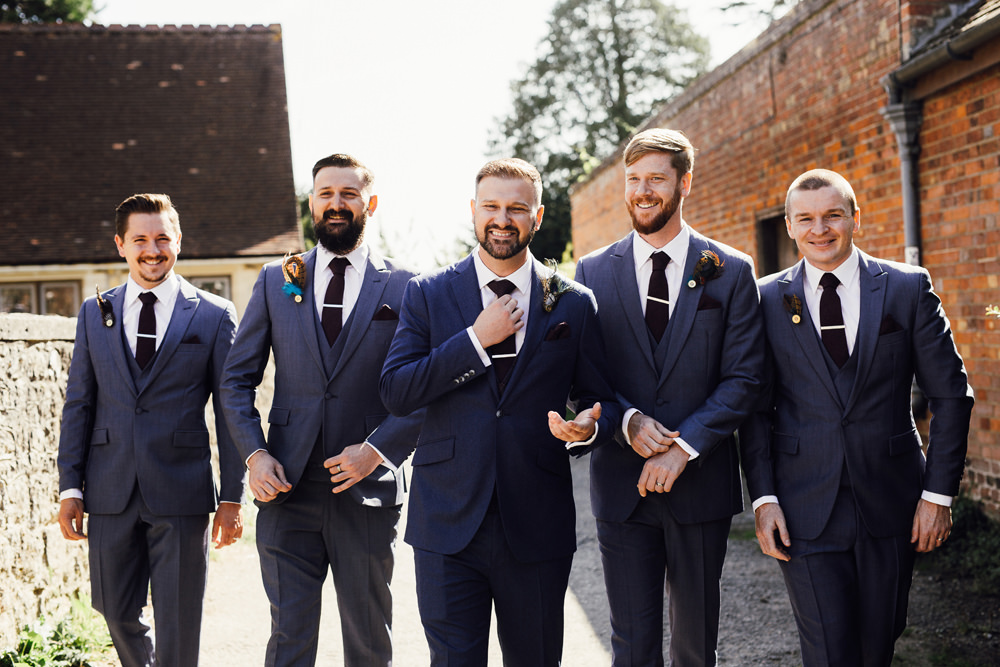 Groom Suit Feather Buttonhole Groomsmen Navy Blue Longton Wood Wedding Alex Tenters Photography