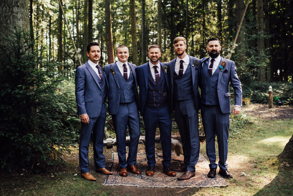 Groom Suit Feather Buttonhole Groomsmen Navy Blue Longton Wood Wedding Alex Tenters Photography