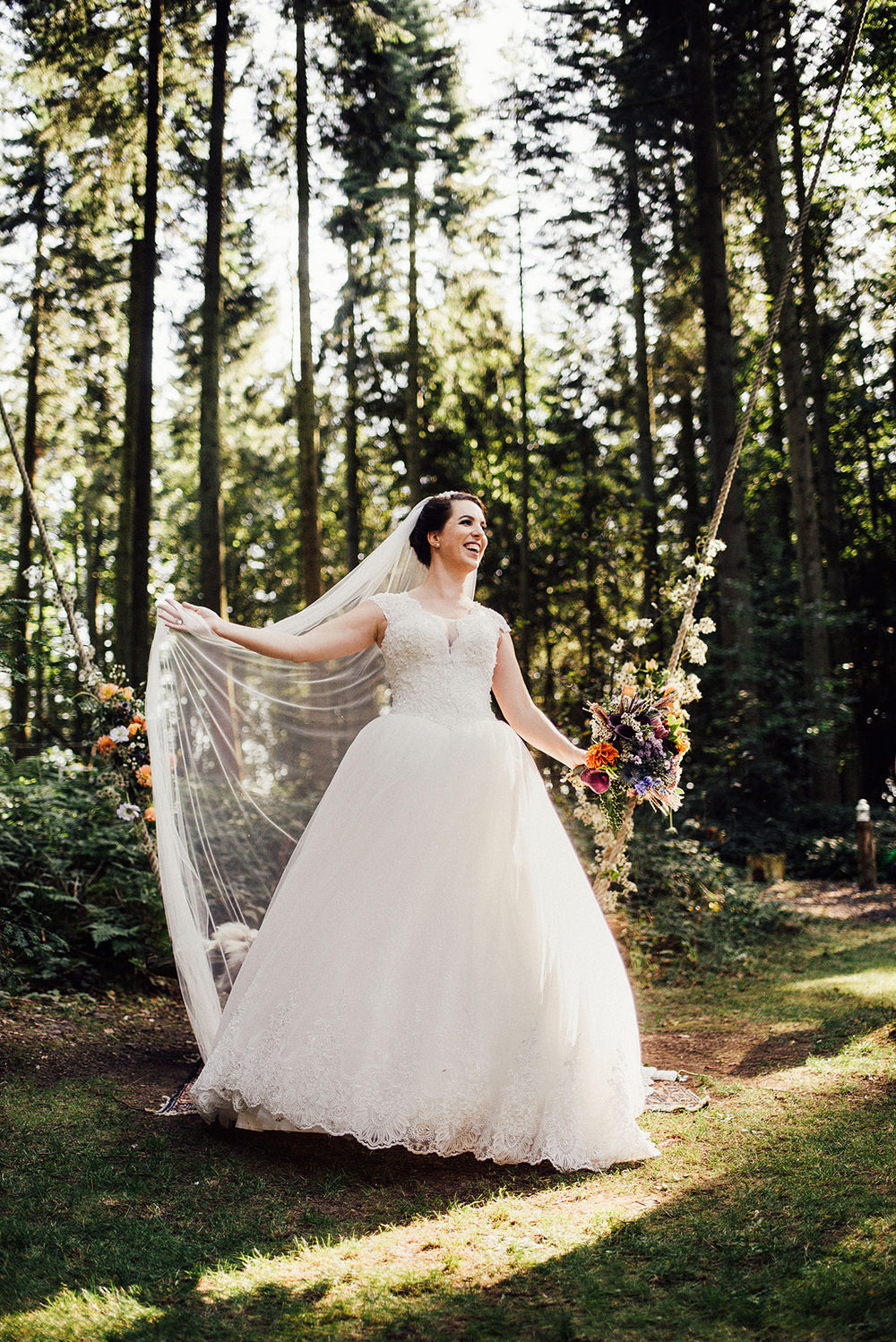 Dress Gown Bride Bridal Princess Lace Veil Longton Wood Wedding Alex Tenters Photography