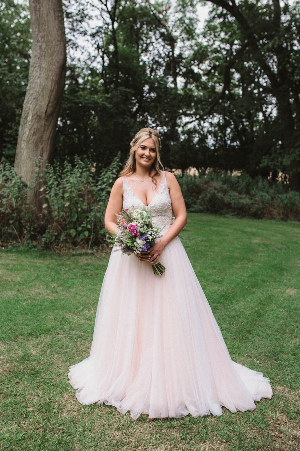 Dress Gown Bride Bridal Pale Pink Tulle Milling Barn Wedding Hertfordshire Emily Tyler Photography