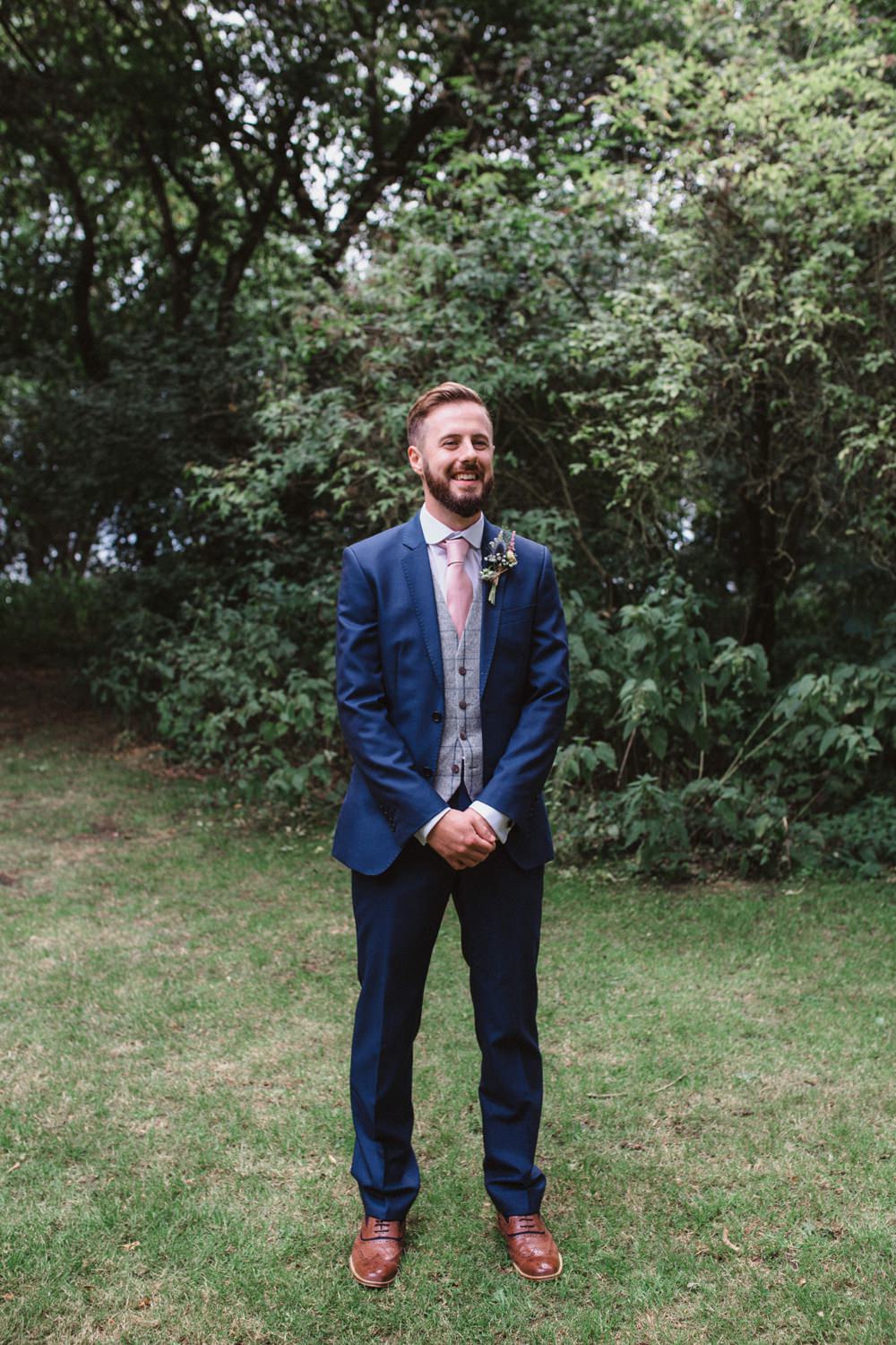 Groom Suit Navy Pink Tie Grey Waistcoat Milling Barn Wedding Hertfordshire Emily Tyler Photography
