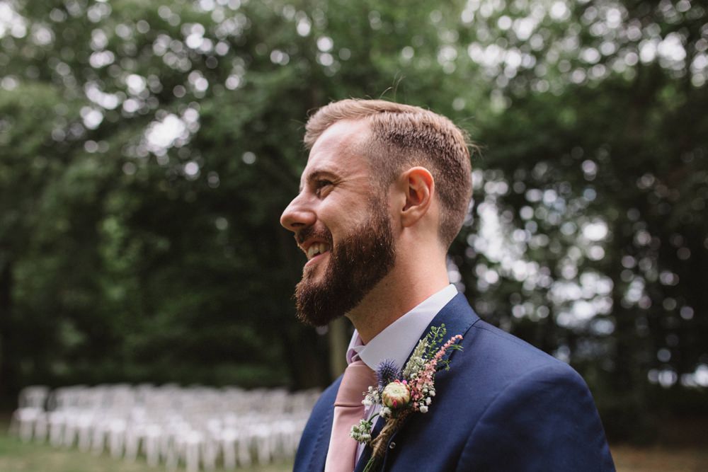 Groom Suit Navy Pink Tie Grey Waistcoat Milling Barn Wedding Hertfordshire Emily Tyler Photography