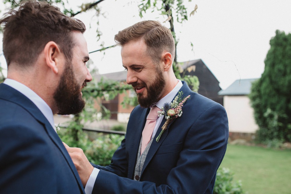 Groom Suit Navy Pink Tie Grey Waistcoat Milling Barn Wedding Hertfordshire Emily Tyler Photography