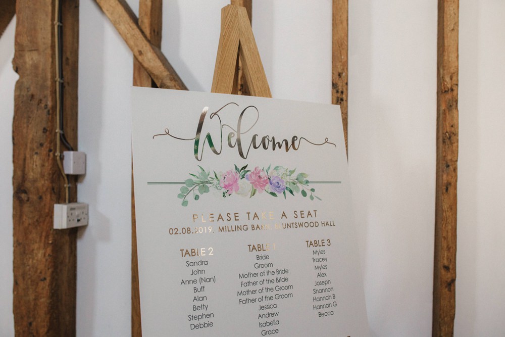 Table Plan Seating Chart Gold Floral Calligraphy Milling Barn Wedding Hertfordshire Emily Tyler Photography