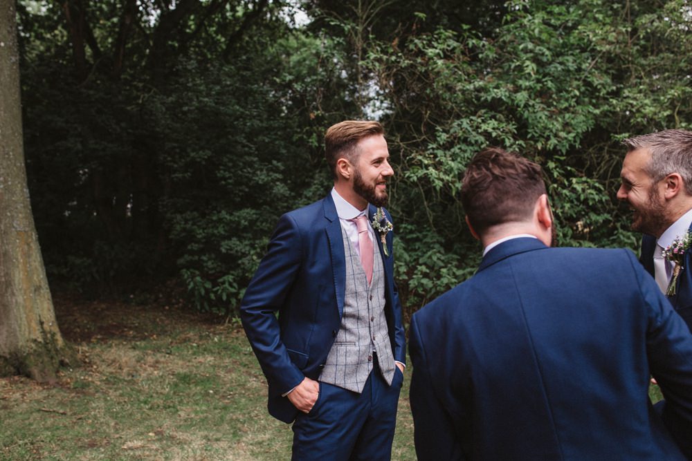 Groom Suit Navy Pink Tie Grey Waistcoat Milling Barn Wedding Hertfordshire Emily Tyler Photography