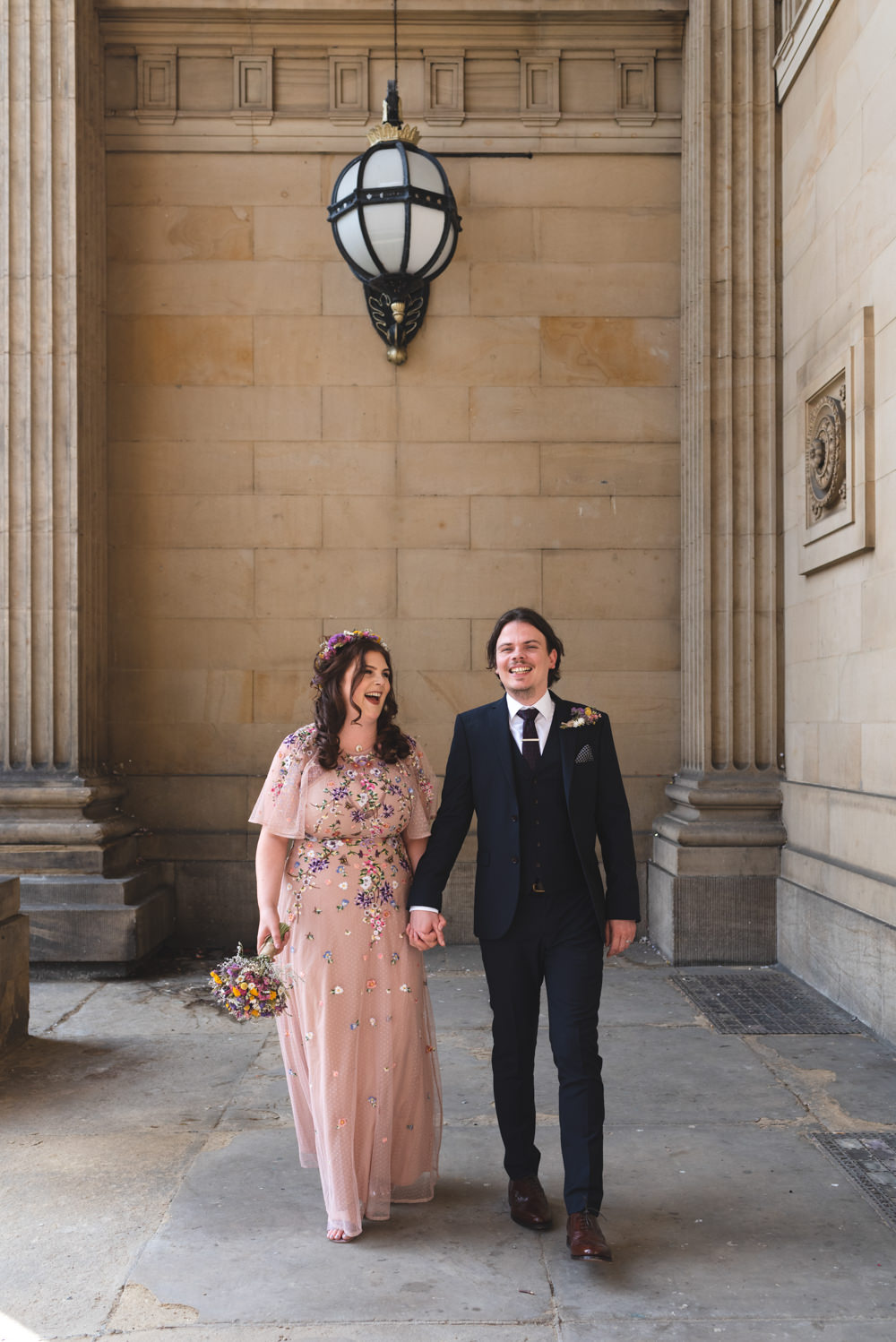 Dress Gown Bride Bridal Floral Embroidery Pink Northern Monk Brewery Wedding Lisa Howard Photography
