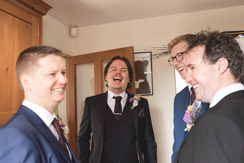 Groom Groomsmen Suit Navy Burgundy Tie Northern Monk Brewery Wedding Lisa Howard Photography
