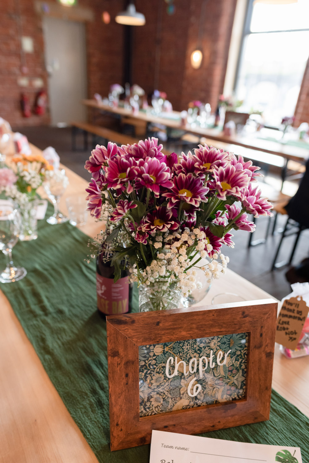 Table Flowers Vase Centrepiece Decor Runner Northern Monk Brewery Wedding Lisa Howard Photography