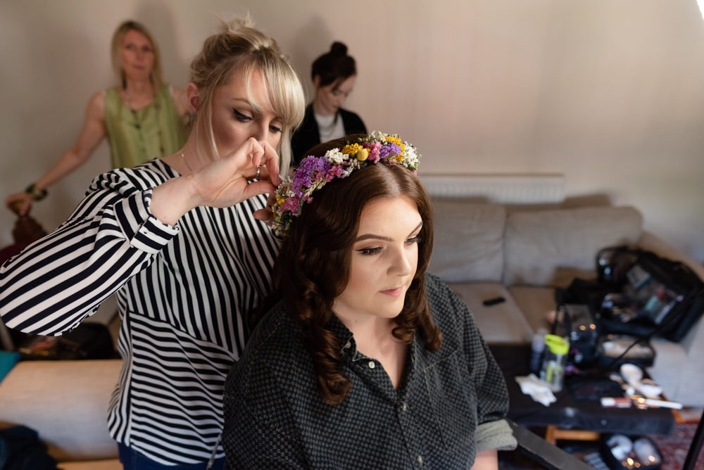 Bride Bridal Flower Crown Dried Flowers Northern Monk Brewery Wedding Lisa Howard Photography