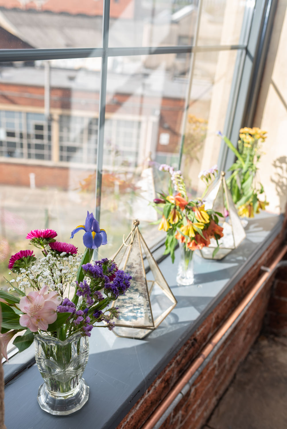 Table Flowers Vase Centrepiece Decor Terrarium Northern Monk Brewery Wedding Lisa Howard Photography