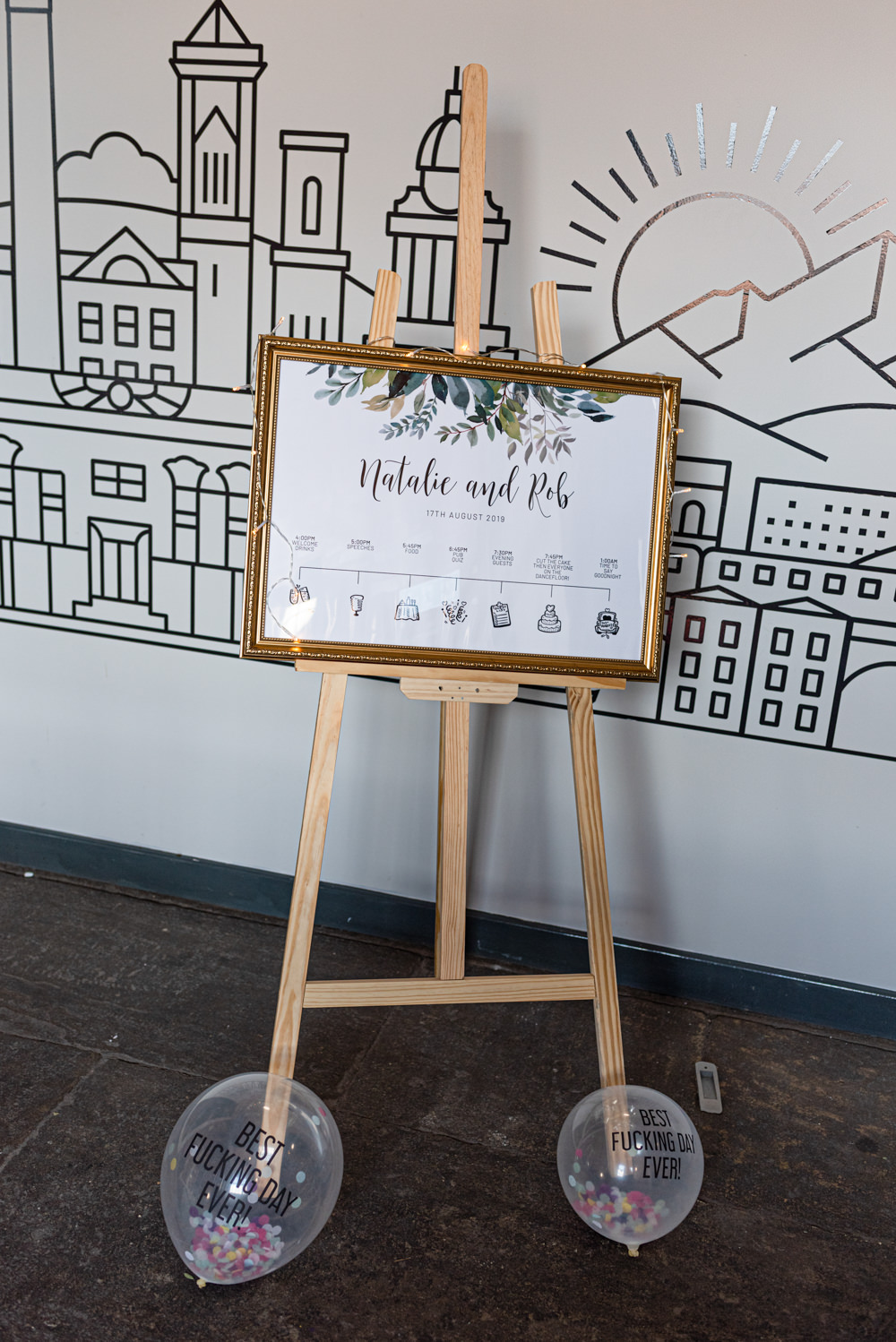 Order of the Day Sign Signs Northern Monk Brewery Wedding Lisa Howard Photography