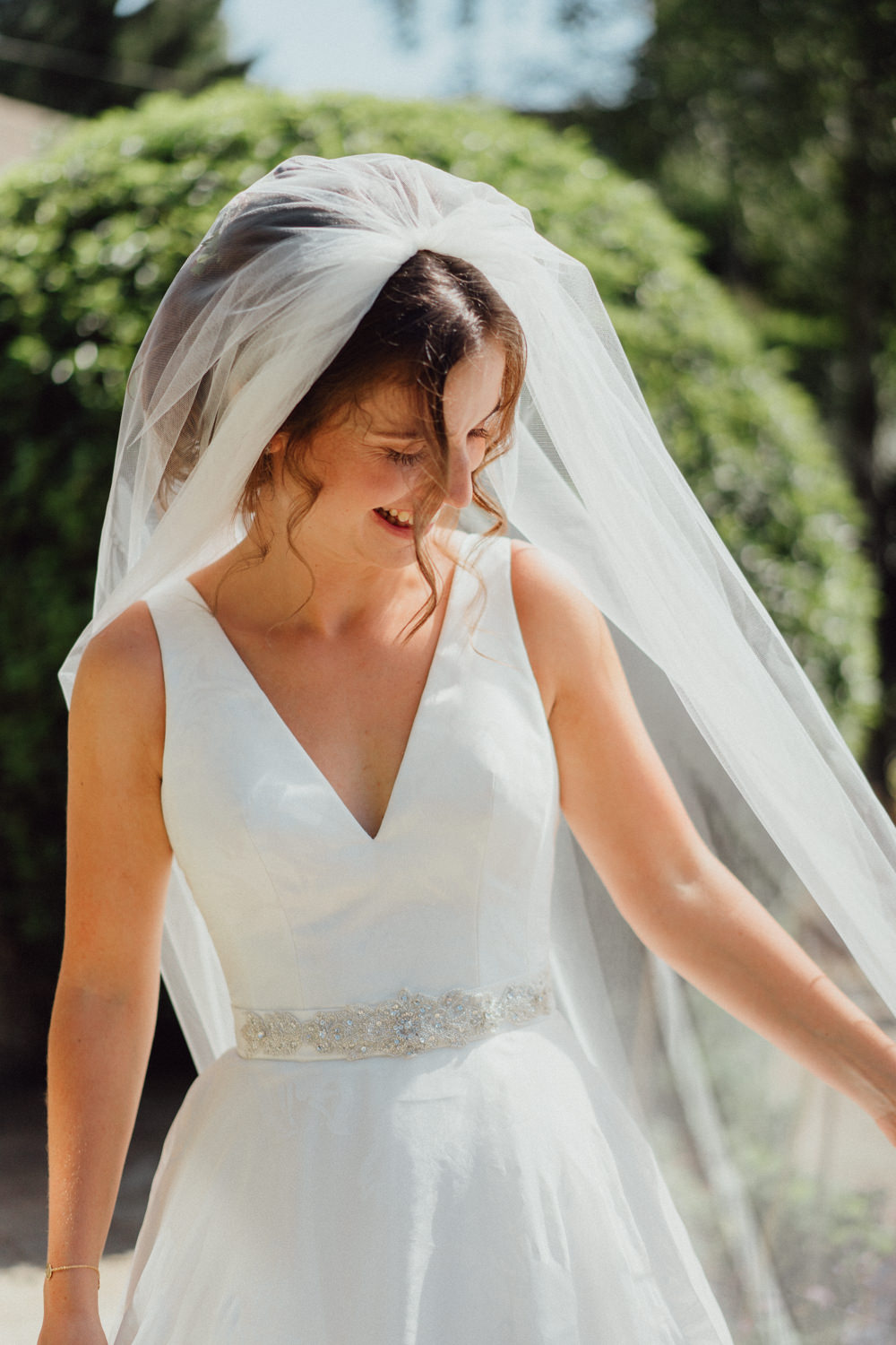Dress Gown Bride Bridal Veil Suzanne Neville Tulle Priors Court Barn Wedding Emily & Steve Photography