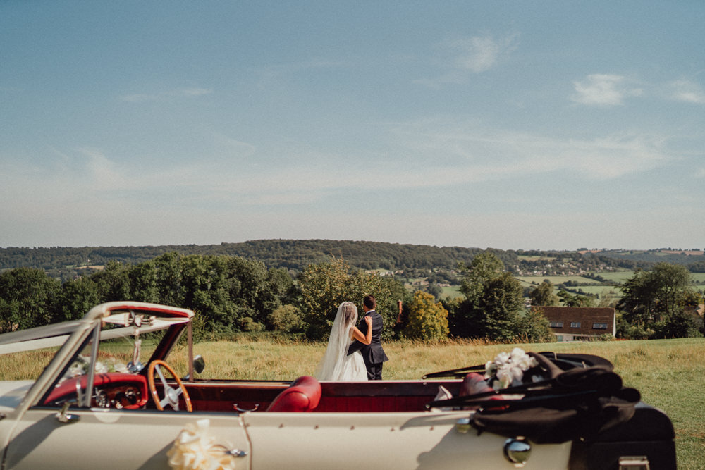 Classic Car Transport Priors Court Barn Wedding Emily & Steve Photography