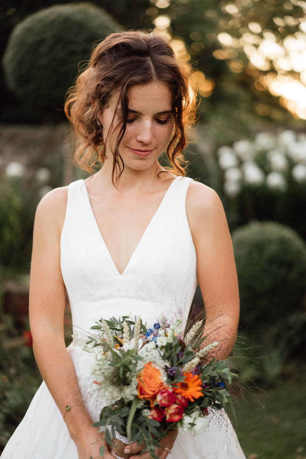 Bouquet Flowers Bride Bridal Dahlia Wheat Greenery Priors Court Barn Wedding Emily & Steve Photography