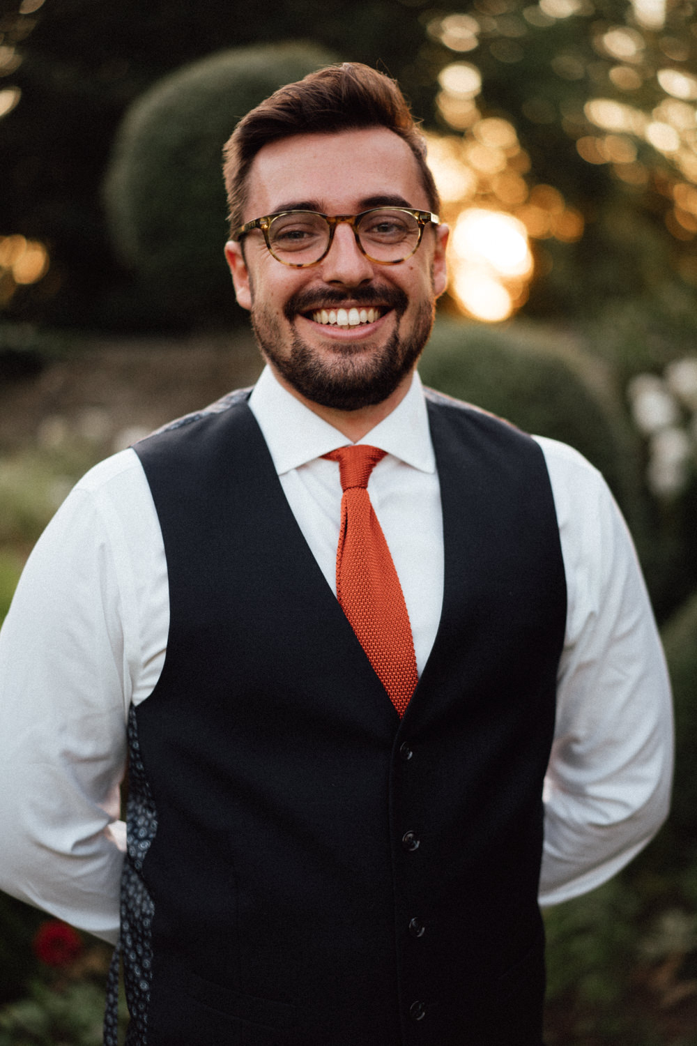 Groom Groomsmen Suits Orange TIe Priors Court Barn Wedding Emily & Steve Photography