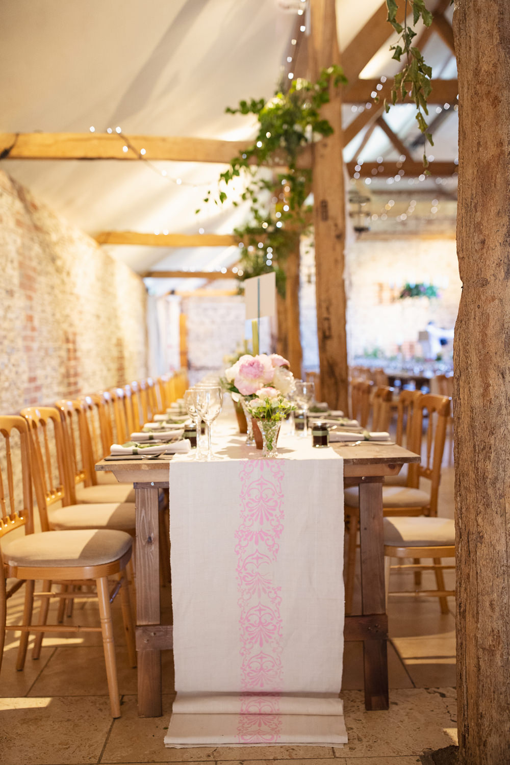 Barn Reception Greenery Foliage Bunting Long Tables Flowers Table Runners Rustic Tipi Wedding Cotton Candy Weddings