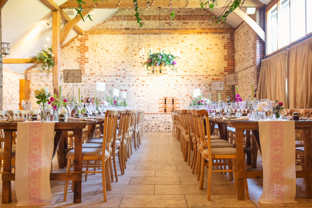 Barn Reception Greenery Foliage Bunting Long Tables Flowers Table Runners Rustic Tipi Wedding Cotton Candy Weddings