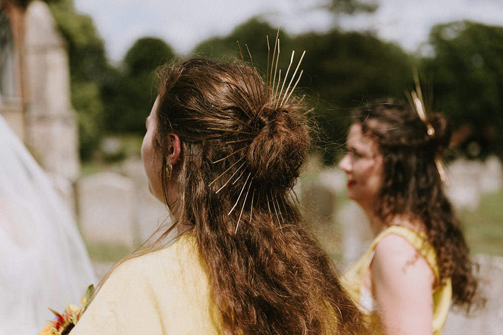 Bridesmaid Hair Bun Accessory Starburst Sunflowers Wedding Chris Bradshaw Photography