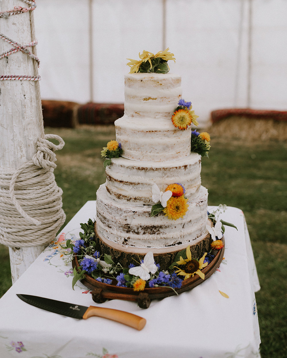 Semi Naked Cake Flowers Sunflowers Wedding Chris Bradshaw Photography