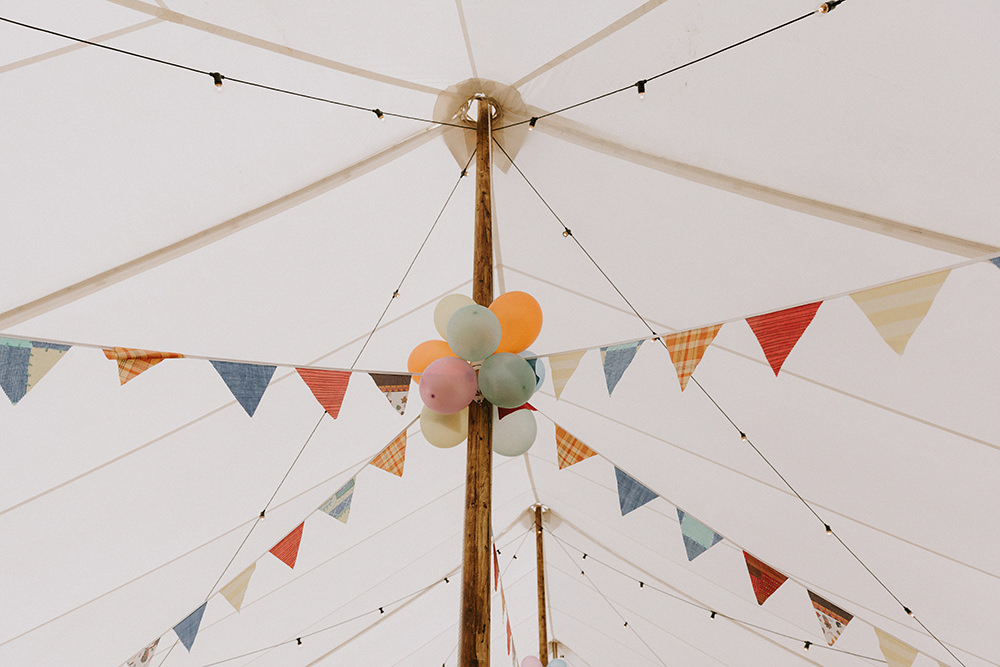 Marquee Buntung Festoon Lights Balloons Sunflowers Wedding Chris Bradshaw Photography